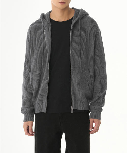 MUSINSA STANDARD（ムシンサスタンダード）の「リブニットフードパーカー [グレー]（ニット/セーター・メンズ・その他・SMALL/MEDIUM/LARGE/X-LARGE/XX-LARGE）」の2枚目の写真