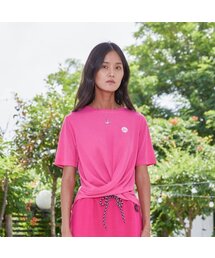 女性ツイストモーダル半袖Tシャツ[ピンク]