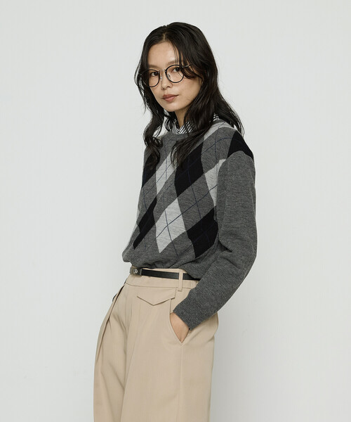 COMME CA（コムサ）の「アーガイルニット プルオーバー（ニット/セーター・レディース・ネイビー/グレー系その他・9号/11号）」の5枚目の写真