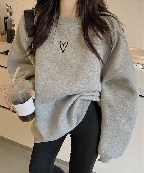 MAISON DE THERESE(メゾン ド テレーズ)の「フランネル裏起毛 ラウンドネック ロンT(ハートプリント)(Tシャツ/カットソー・レディース・グレー/ブラック・M)」の2枚目の写真