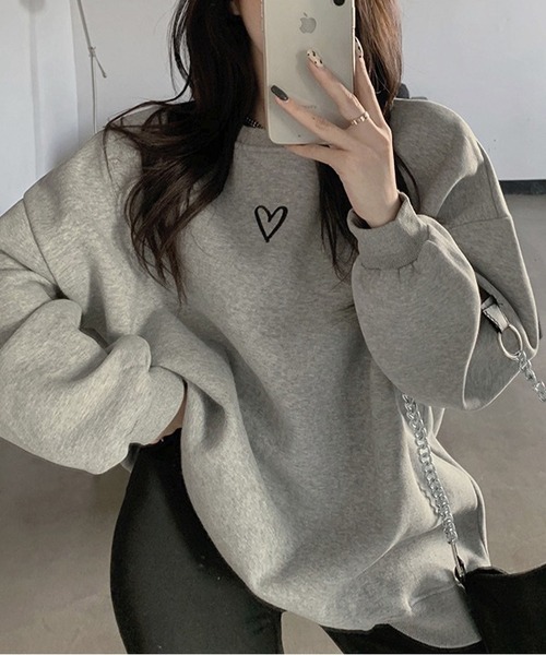 MAISON DE THERESE(メゾン ド テレーズ)の「フランネル裏起毛 ラウンドネック ロンT(ハートプリント)(Tシャツ/カットソー・レディース・グレー/ブラック・M)」の7枚目の写真