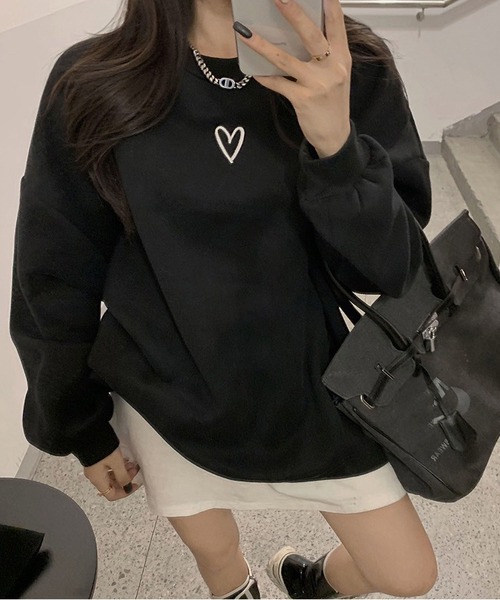 MAISON DE THERESE(メゾン ド テレーズ)の「フランネル裏起毛 ラウンドネック ロンT(ハートプリント)(Tシャツ/カットソー・レディース・グレー/ブラック・M)」の5枚目の写真