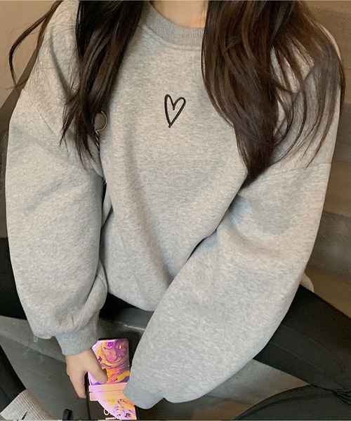 MAISON DE THERESE(メゾン ド テレーズ)の「フランネル裏起毛 ラウンドネック ロンT(ハートプリント)(Tシャツ/カットソー・レディース・グレー/ブラック・M)」の9枚目の写真