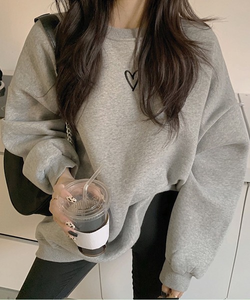 MAISON DE THERESE(メゾン ド テレーズ)の「フランネル裏起毛 ラウンドネック ロンT(ハートプリント)(Tシャツ/カットソー・レディース・グレー/ブラック・M)」の10枚目の写真