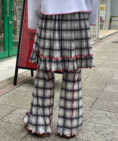 HELLO.SANFRANCISCO（ハローサンフランシスコ）の「【HELLO.SANFRANCISCO/ハローサンフランシスコ】チェックメロー切り替えフレアパンツ（その他パンツ・レディース・オレンジ/ベージュ/ブルー/グレー・SMALL/MEDIUM）」の7枚目の写真