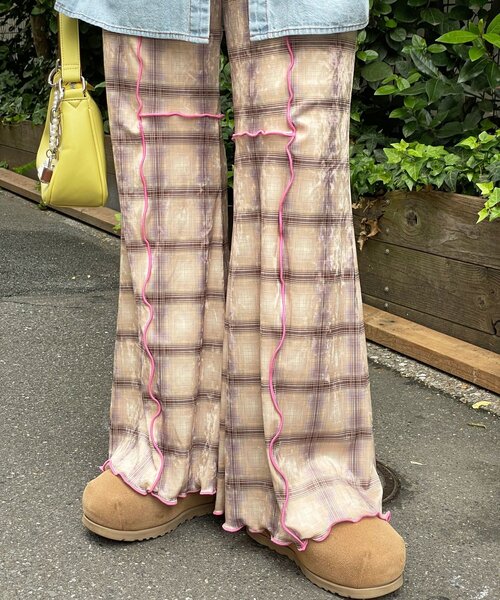 HELLO.SANFRANCISCO（ハローサンフランシスコ）の「【HELLO.SANFRANCISCO/ハローサンフランシスコ】チェックメロー切り替えフレアパンツ（その他パンツ・レディース・オレンジ/ベージュ/ブルー/グレー・SMALL/MEDIUM）」の13枚目の写真