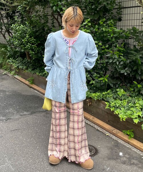 HELLO.SANFRANCISCO（ハローサンフランシスコ）の「【HELLO.SANFRANCISCO/ハローサンフランシスコ】チェックメロー切り替えフレアパンツ（その他パンツ・レディース・オレンジ/ベージュ/ブルー/グレー・SMALL/MEDIUM）」の15枚目の写真