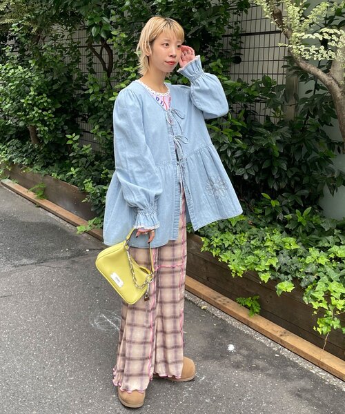 HELLO.SANFRANCISCO（ハローサンフランシスコ）の「【HELLO.SANFRANCISCO/ハローサンフランシスコ】チェックメロー切り替えフレアパンツ（その他パンツ・レディース・オレンジ/ベージュ/ブルー/グレー・SMALL/MEDIUM）」の16枚目の写真