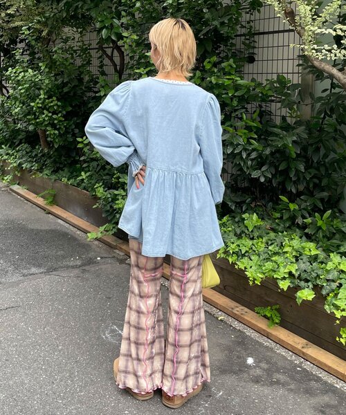 HELLO.SANFRANCISCO（ハローサンフランシスコ）の「【HELLO.SANFRANCISCO/ハローサンフランシスコ】チェックメロー切り替えフレアパンツ（その他パンツ・レディース・オレンジ/ベージュ/ブルー/グレー・SMALL/MEDIUM）」の17枚目の写真