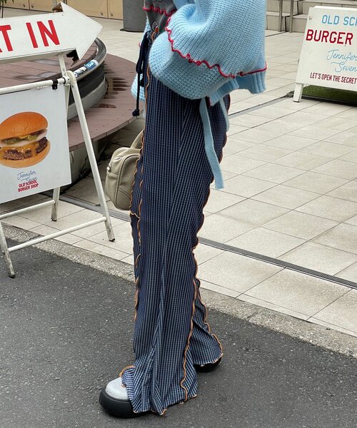 HELLO.SANFRANCISCO（ハローサンフランシスコ）の「【HELLO.SANFRANCISCO/ハローサンフランシスコ】チェックメロー切り替えフレアパンツ（その他パンツ・レディース・オレンジ/ベージュ/ブルー/グレー・SMALL/MEDIUM）」の19枚目の写真