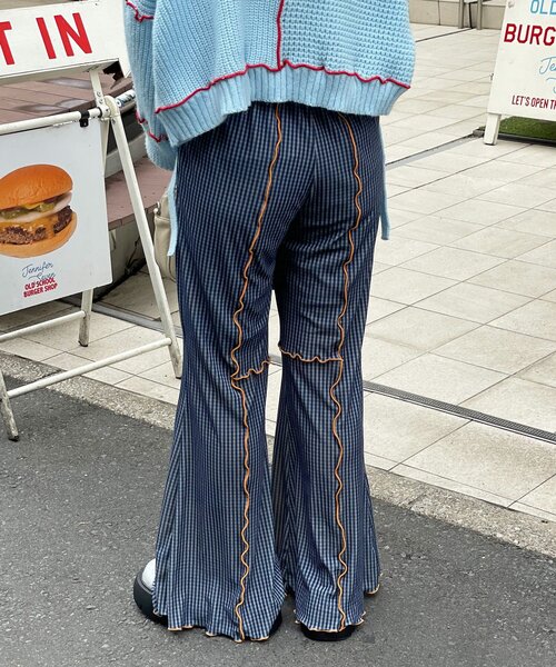 HELLO.SANFRANCISCO（ハローサンフランシスコ）の「【HELLO.SANFRANCISCO/ハローサンフランシスコ】チェックメロー切り替えフレアパンツ（その他パンツ・レディース・オレンジ/ベージュ/ブルー/グレー・SMALL/MEDIUM）」の20枚目の写真