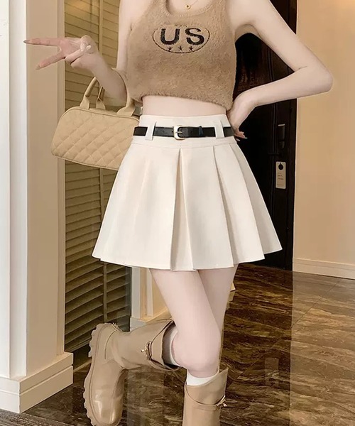 WESTSEA(ウエストシー)の「ベルト付き プリーツスカート ミニ(スカート・レディース・ホワイト/ブラック/グレー・L/M)」の4枚目の写真