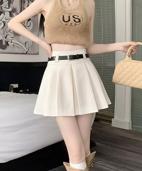 WESTSEA(ウエストシー)の「ベルト付き プリーツスカート ミニ(スカート・レディース・ホワイト/ブラック/グレー・L/M)」の5枚目の写真