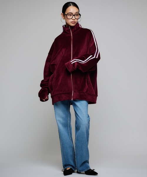 Narcissus（ナルシス）の「【ユニセックスデザイン】 ラインベロアジャージ/裏起毛（その他アウター・レディース・ボルドー/ネイビー・FREE）」の8枚目の写真