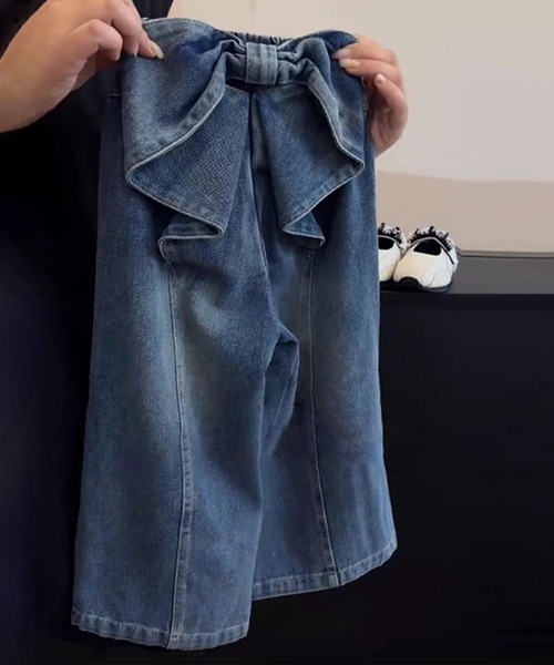 aimoha（アイモハ）の「【aimoha-KIDS-】キッズ　デニムリボンワイドパンツ（デニムパンツ・キッズ・ブルー・130/140/110/100/90/120）」の3枚目の写真