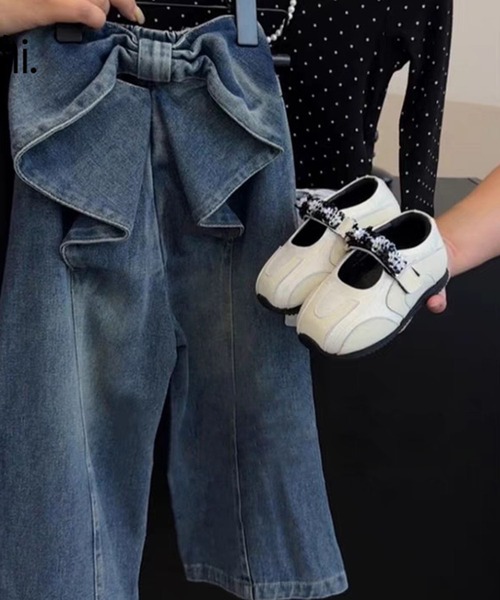 aimoha（アイモハ）の「【aimoha-KIDS-】キッズ　デニムリボンワイドパンツ（デニムパンツ・キッズ・ブルー・130/140/110/100/90/120）」の4枚目の写真