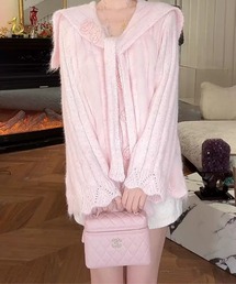 新品☞サウスケープゴルフ　マリンテイストセーラーカラー●ひんやり長袖ニット ダブルカラーケーブル編みニットトップス[kz718] | レディース