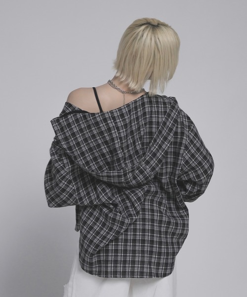 17HR（セブンティーンアワーズ）の「フード付きチェックシャツ（シャツ/ブラウス・レディース・ブラック/ブラウン・FREE）」の13枚目の写真