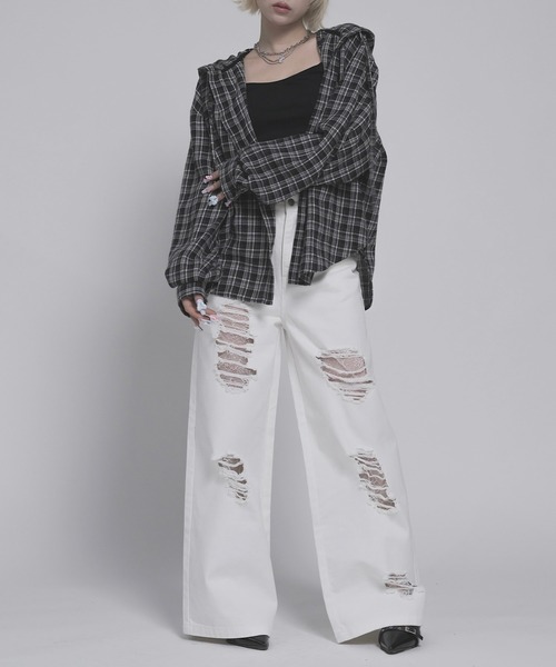 17HR（セブンティーンアワーズ）の「フード付きチェックシャツ（シャツ/ブラウス・レディース・ブラック/ブラウン・FREE）」の17枚目の写真