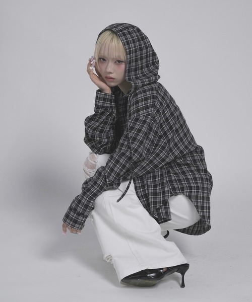 17HR（セブンティーンアワーズ）の「フード付きチェックシャツ（シャツ/ブラウス・レディース・ブラック/ブラウン・FREE）」の22枚目の写真