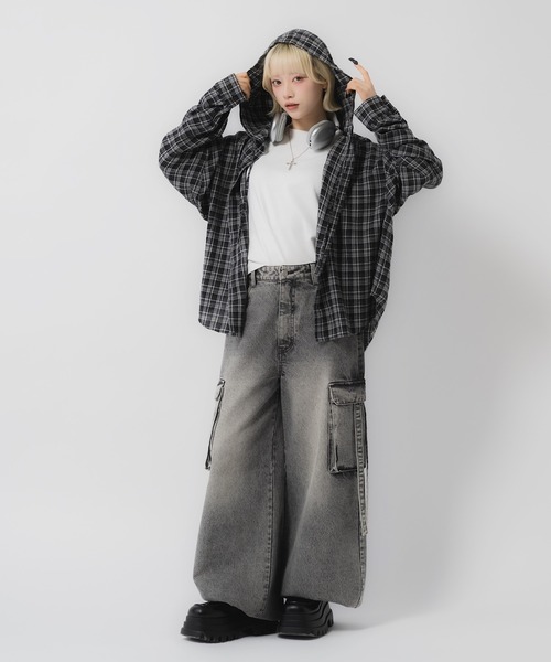 17HR（セブンティーンアワーズ）の「フード付きチェックシャツ（シャツ/ブラウス・レディース・ブラック/ブラウン・FREE）」の7枚目の写真