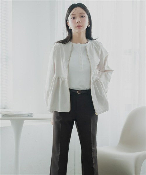 Petitjo（プッチージョ）の「小さいサイズ　ヘムフレアノーカラージャケット　低身長さん・小柄女性（その他アウター・レディース・ブラック/ベージュ・PS/PSS/PL/PM）」の9枚目の写真