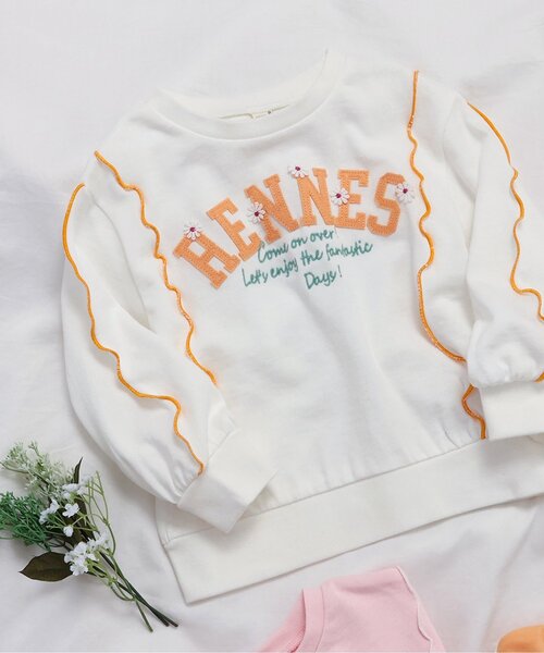 apres les cours(アプレレクール)の「【WEB限定】刺繍カレッジロゴ メロウトレーナー(スウェット・キッズ・ライトグレー/ピンク/オフホワイト/オレンジ・100/90/80/140/130/120/110)」の2枚目の写真