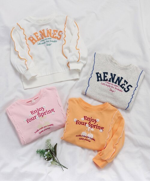 apres les cours(アプレレクール)の「【WEB限定】刺繍カレッジロゴ メロウトレーナー(スウェット・キッズ・ライトグレー/ピンク/オフホワイト/オレンジ・100/90/80/140/130/120/110)」の16枚目の写真