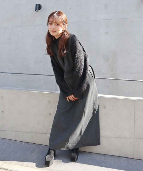 CECIL McBEE(セシルマクビー)の「ウールライク深Vネックジャンスカ(ワンピース・レディース・ブラック/グレー・MEDIUM/LARGE)」の3枚目の写真