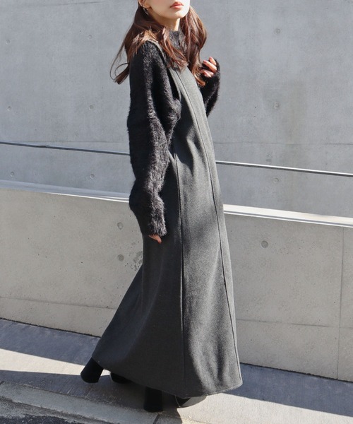 CECIL McBEE(セシルマクビー)の「ウールライク深Vネックジャンスカ(ワンピース・レディース・ブラック/グレー・MEDIUM/LARGE)」の6枚目の写真