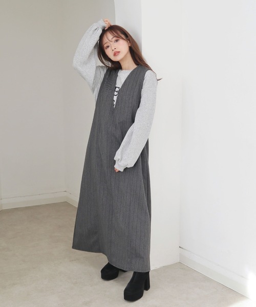 CECIL McBEE(セシルマクビー)の「ウールライク深Vネックジャンスカ(ワンピース・レディース・ブラック/グレー・MEDIUM/LARGE)」の9枚目の写真