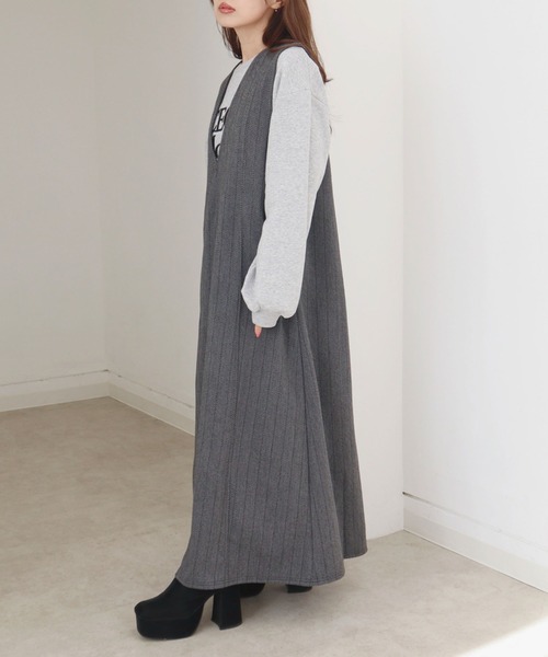 CECIL McBEE(セシルマクビー)の「ウールライク深Vネックジャンスカ(ワンピース・レディース・ブラック/グレー・MEDIUM/LARGE)」の10枚目の写真