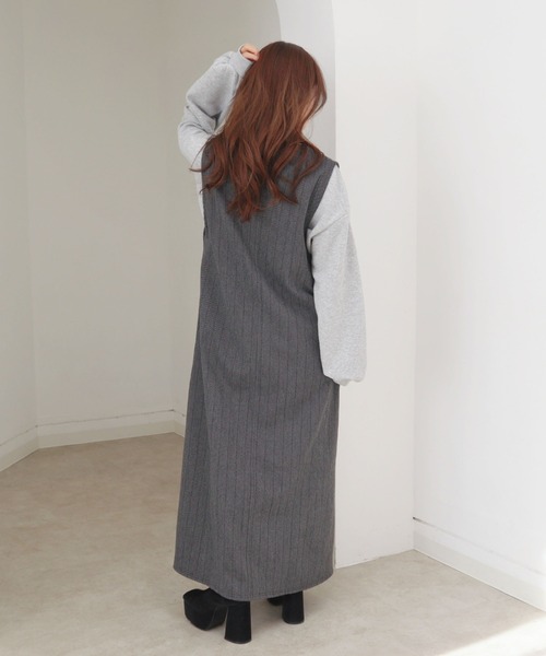 CECIL McBEE(セシルマクビー)の「ウールライク深Vネックジャンスカ(ワンピース・レディース・ブラック/グレー・MEDIUM/LARGE)」の11枚目の写真