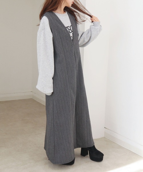 CECIL McBEE(セシルマクビー)の「ウールライク深Vネックジャンスカ(ワンピース・レディース・ブラック/グレー・MEDIUM/LARGE)」の12枚目の写真