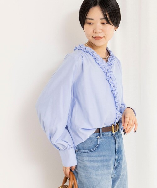 NOLLEY’S（ノーリーズ）の「ウォッシャブルフロントフリルVネックブラウス（シャツ/ブラウス・レディース・サックスブルー/ホワイト・38）」の10枚目の写真