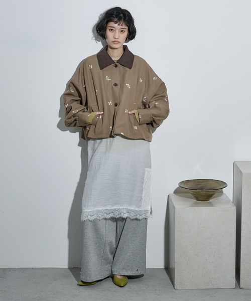 styling/ エンブロイダリーオーバーシャツジャケット 新品 セール】コントラストカラーエンブロイダリーフローラルシャツ