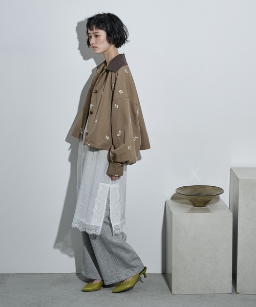 styling/ エンブロイダリーオーバーシャツジャケット 新品 THE Yon コート アウター コントラストカラーエンブロイダリー