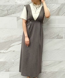 《シアーインナー付き×きれい見えシルエット》レディース ジャンパースカート セットアイテム 体型カバー 春夏秋