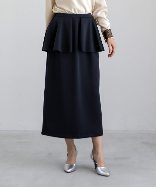 White Collection(ホワイトコレクション)の「【 リラクシーに映える 】 ハイストレッチライトポンチ・ペプラムレイヤードストレートスカート(スカート・レディース・ブラック/ライトベージュ/ネイビー・S/M/L)」の3枚目の写真