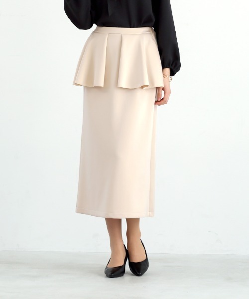White Collection(ホワイトコレクション)の「【 リラクシーに映える 】 ハイストレッチライトポンチ・ペプラムレイヤードストレートスカート(スカート・レディース・ブラック/ライトベージュ/ネイビー・S/M/L)」の2枚目の写真