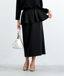 White Collection | 【 リラクシーに映える 】 ハイストレッチライトポンチ・ペプラムレイヤードストレートスカート(スカート)
