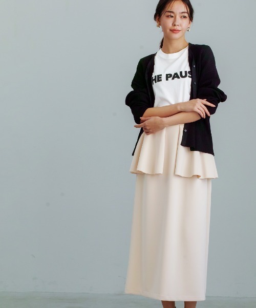 White Collection(ホワイトコレクション)の「【 リラクシーに映える 】 ハイストレッチライトポンチ・ペプラムレイヤードストレートスカート(スカート・レディース・ブラック/ライトベージュ/ネイビー・S/M/L)」の8枚目の写真