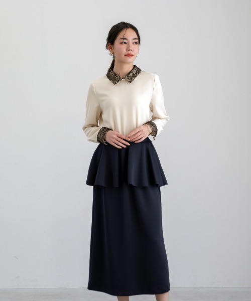 White Collection(ホワイトコレクション)の「【 リラクシーに映える 】 ハイストレッチライトポンチ・ペプラムレイヤードストレートスカート(スカート・レディース・ブラック/ライトベージュ/ネイビー・S/M/L)」の9枚目の写真