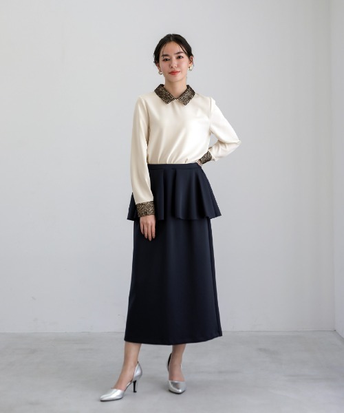 White Collection(ホワイトコレクション)の「【 リラクシーに映える 】 ハイストレッチライトポンチ・ペプラムレイヤードストレートスカート(スカート・レディース・ブラック/ライトベージュ/ネイビー・S/M/L)」の10枚目の写真