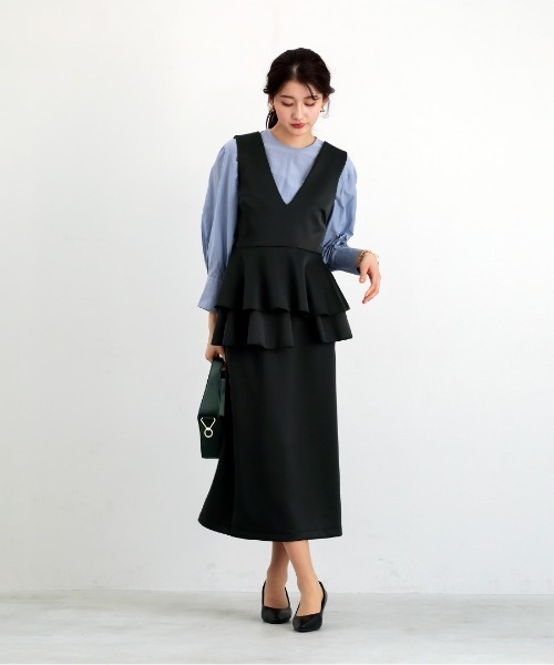 White Collection(ホワイトコレクション)の「【 リラクシーに映える 】 ハイストレッチライトポンチ・ペプラムレイヤードストレートスカート(スカート・レディース・ブラック/ライトベージュ/ネイビー・S/M/L)」の17枚目の写真