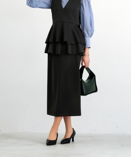White Collection(ホワイトコレクション)の「【 リラクシーに映える 】 ハイストレッチライトポンチ・ペプラムレイヤードストレートスカート(スカート・レディース・ブラック/ライトベージュ/ネイビー・S/M/L)」の18枚目の写真