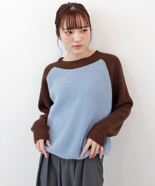 ABYS（アビス）の「ラグランバイカラーニット（ニット/セーター・レディース・ブルー/グリーン/レッド・FREE）」の3枚目の写真