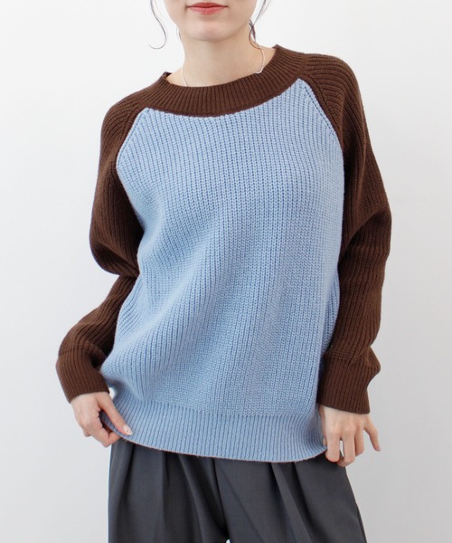 ABYS（アビス）の「ラグランバイカラーニット（ニット/セーター・レディース・ブルー/グリーン/レッド・FREE）」の5枚目の写真