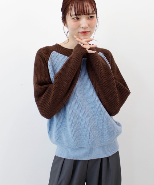 ABYS（アビス）の「ラグランバイカラーニット（ニット/セーター・レディース・ブルー/グリーン/レッド・FREE）」の4枚目の写真