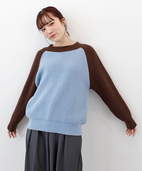 ABYS（アビス）の「ラグランバイカラーニット（ニット/セーター・レディース・ブルー/グリーン/レッド・FREE）」の6枚目の写真